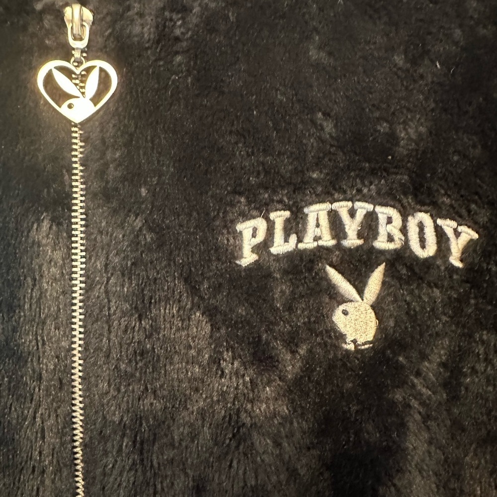 Vintage Y2K PLAYBOY Women’s Black Plush Jacket Size Medium - Picture 2 of 5